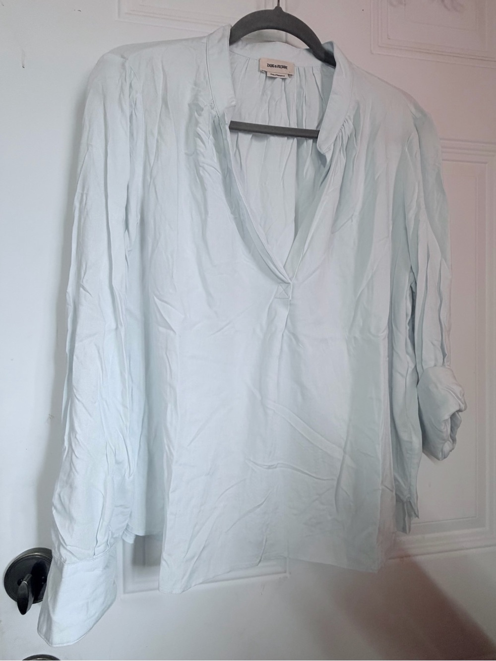 Zadig & Voltaire Pale Blue V-Neck Long-Sleeve Blouse